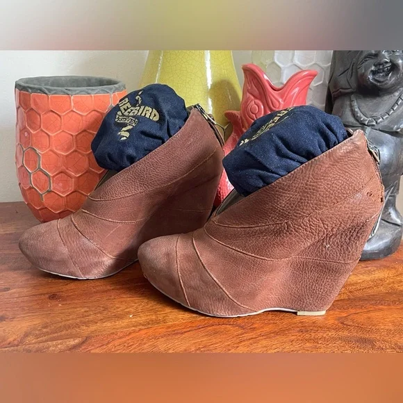 Anthropologie Suede “Carapace” Platform Wedge Ankle Booties - Picture 1 of 9